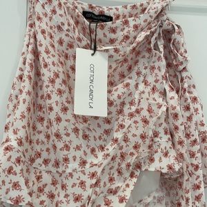 NWT Cotton Candy LA White Mini Skirt with Rust Floral Print